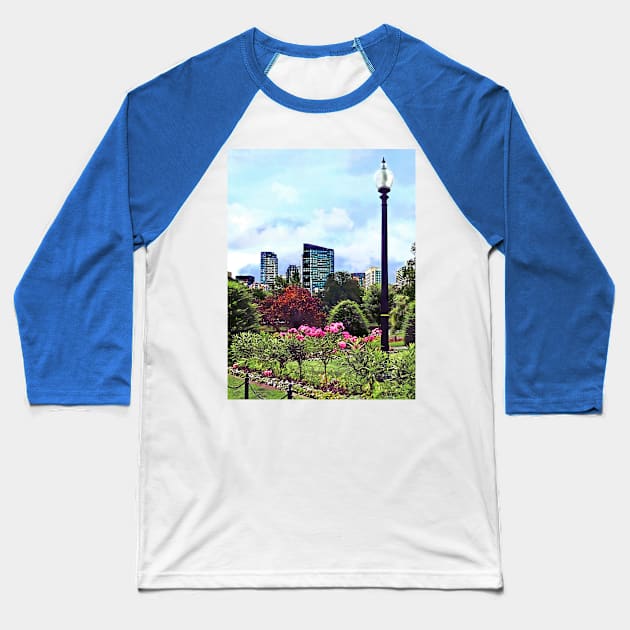 Boston MA - Boston Commons and Skyline Baseball T-Shirt by SusanSavad